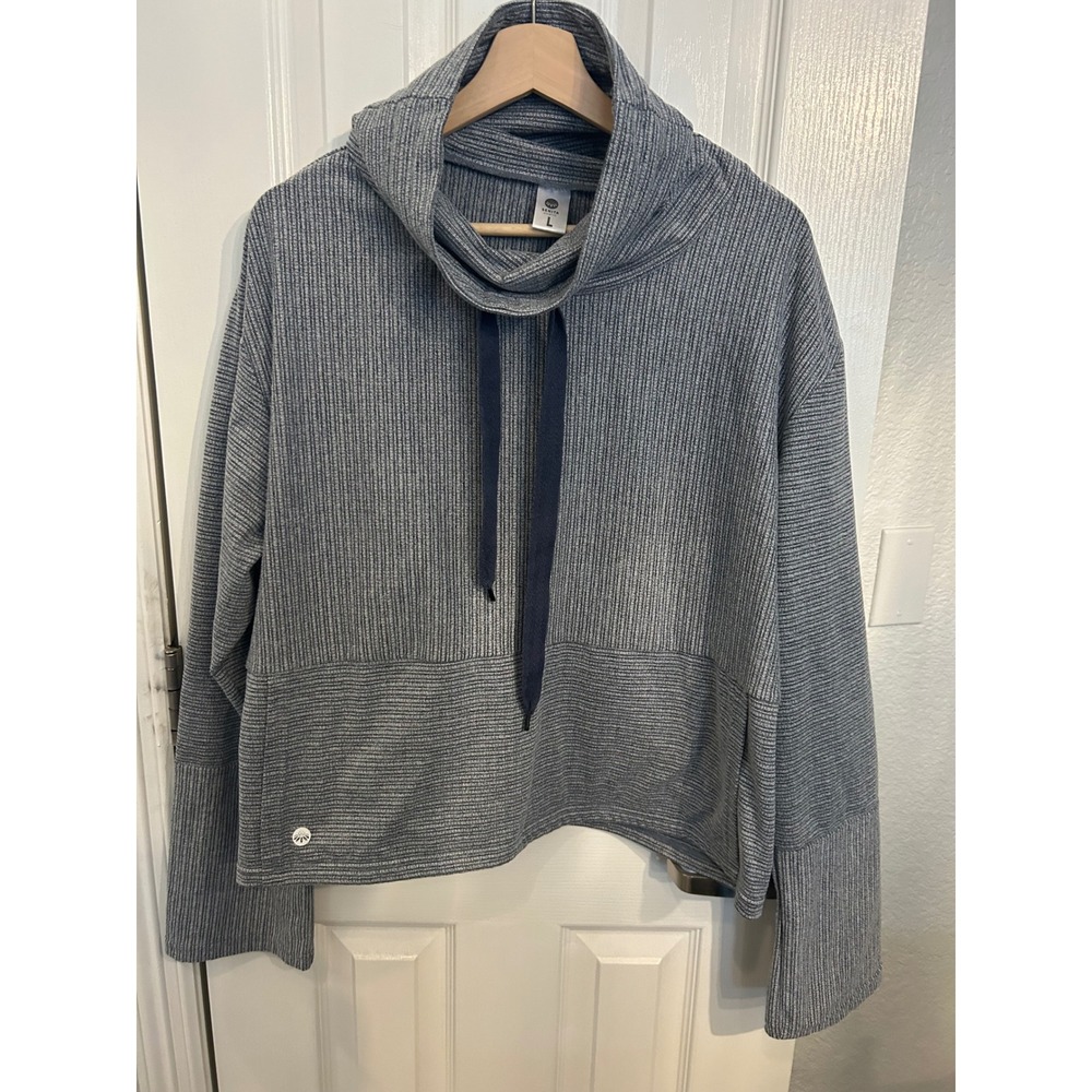 Senita Athletics Blue Striped Cowl Neck Pullover Sweatshirt Large Womens Active
